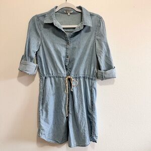 Noble U Chambray Tie-Waist Dress 100% Cotton Button-Down Casual Denim-Style M